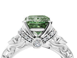 White gold Fancy Green Princess Cut Diamond Solitaire Ring with Filigree Band and Four-Prong Setting_20