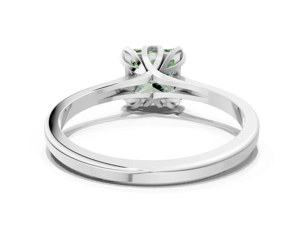 Platinum Fancy Green Princess Cut Diamond Solitaire Ring with Flower Prong Setting and Classic Band