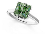 White gold Fancy Green Princess Cut Diamond Solitaire Ring with Flower Prong Setting and Classic Band_150