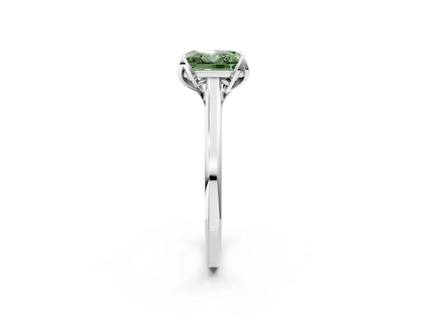 Platinum Fancy Green Princess Cut Diamond Solitaire Ring with Flower Prong Setting and Classic Band