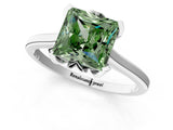White gold Fancy Green Princess Cut Diamond Solitaire Ring with Flower Prong Setting and Classic Band_24