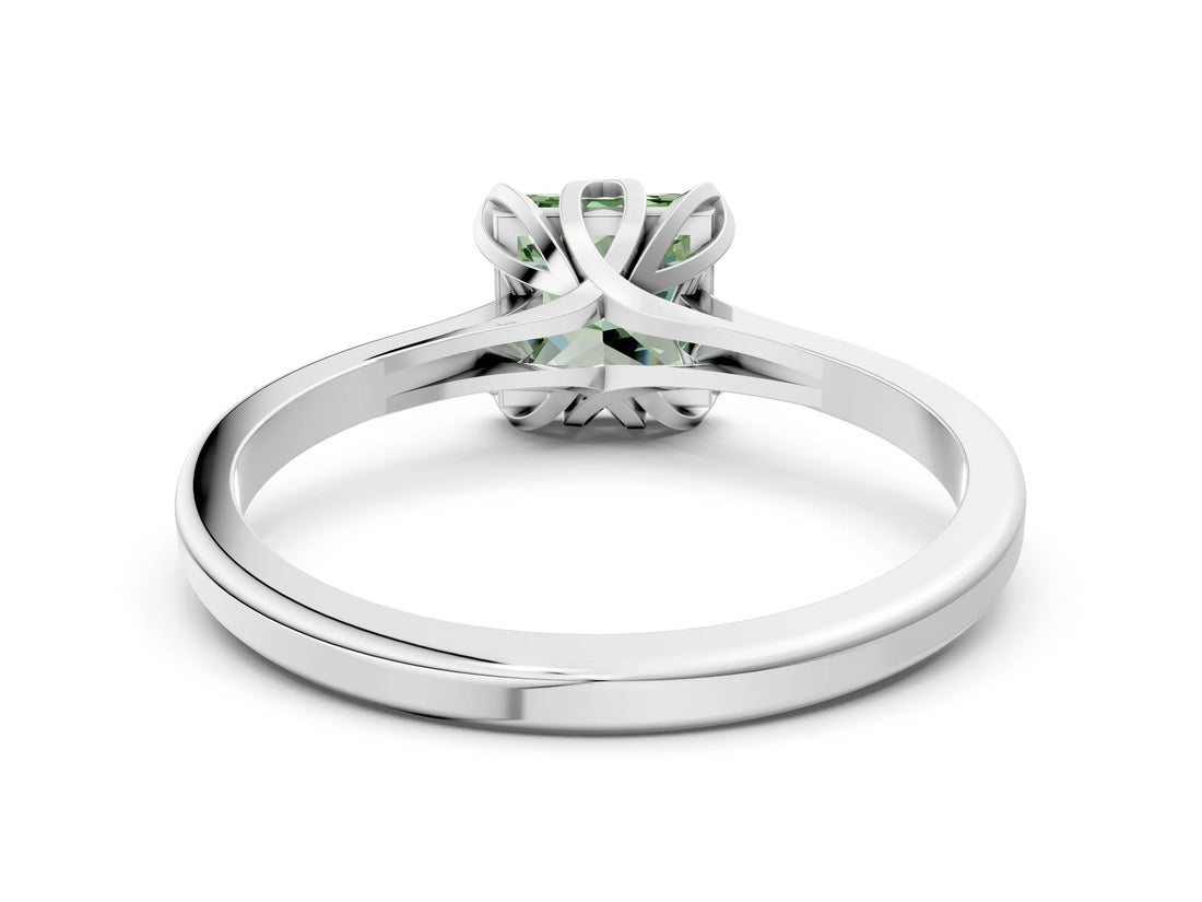 White gold Fancy Green Princess Cut Diamond Solitaire Ring with Flower Prong Setting and Classic Band_35