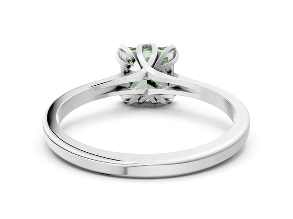 Platinum Fancy Green Princess Cut Diamond Solitaire Ring with Flower Prong Setting and Classic Band