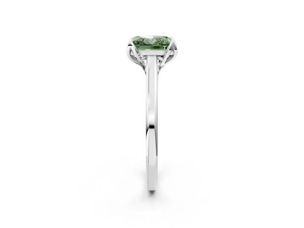 Platinum Fancy Green Princess Cut Diamond Solitaire Ring with Flower Prong Setting and Classic Band