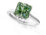 White gold Fancy Green Princess Cut Diamond Solitaire Ring with Flower Prong Setting and Classic Band_66