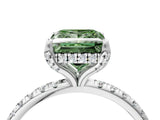 White gold Fancy Green Princess Cut Diamond Solitaire Ring with Four-Prong Setting and Pavé Band_7