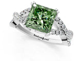 White gold Fancy Green Princess Cut Diamond Solitaire Ring with Four-Prong Setting and Twisted Pavé Band_18
