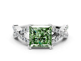 White gold Fancy Green Princess Cut Diamond Solitaire Ring with Four-Prong Setting and Twisted Pavé Band_22