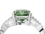 White gold Fancy Green Princess Cut Diamond Solitaire Ring with Four-Prong Setting and Twisted Pavé Band_26