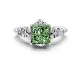 White gold Fancy Green Princess Cut Diamond Solitaire Ring with Hidden Halo and Pavé Band_39
