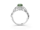 White gold Fancy Green Princess Cut Diamond Solitaire Ring with Hidden Halo and Pavé Band_42