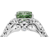 White gold Fancy Green Princess Cut Diamond Solitaire Ring with Hidden Halo and Pavé Band_43