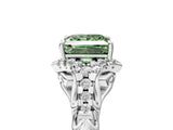 White gold Fancy Green Princess Cut Diamond Solitaire Ring with Hidden Halo and Pavé Band_44