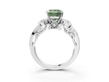 White gold Fancy Green Princess Cut Diamond Solitaire Ring with Milgrain Pavé Band and Four-Prong Setting_86
