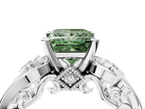 White gold Fancy Green Princess Cut Diamond Solitaire Ring with Milgrain Pavé Band and Four-Prong Setting_87