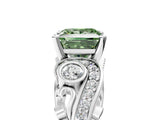 White gold Fancy Green Princess Cut Diamond Solitaire Ring with Milgrain Pavé Band and Four-Prong Setting_94