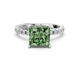 White gold Fancy Green Princess Cut Diamond Solitaire Ring with Pavé Band and Four-Prong Setting_29