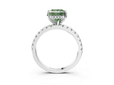 White gold Fancy Green Princess Cut Diamond Solitaire Ring with Pavé Band and Four-Prong Setting_32