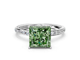 White gold Fancy Green Princess Cut Diamond Solitaire Ring with Pavé Band and Hidden Halo_72