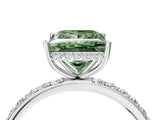 White gold Fancy Green Princess Cut Diamond Solitaire Ring with Pavé Band and Hidden Halo_77