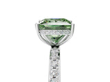White gold Fancy Green Princess Cut Diamond Solitaire Ring with Pavé Band and Hidden Halo_77