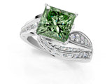 White gold Fancy Green Princess Cut Diamond Solitaire Ring with Prong Setting and Twisted Pavé Band_13