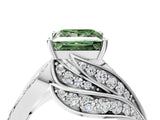 White gold Fancy Green Princess Cut Diamond Solitaire Ring with Prong Setting and Twisted Pavé Band_16