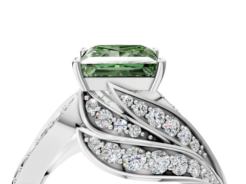 White gold Fancy Green Princess Cut Diamond Solitaire Ring with Prong Setting and Twisted Pavé Band_16