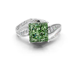 White gold Fancy Green Princess Cut Diamond Solitaire Ring with Prong Setting and Twisted Pavé Band_24