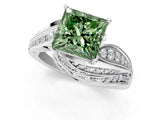 White gold Fancy Green Princess Cut Diamond Solitaire Ring with Prong Setting and Twisted Pavé Band_25
