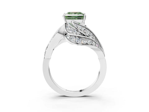 White gold Fancy Green Princess Cut Diamond Solitaire Ring with Prong Setting and Twisted Pavé Band_27
