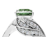 White gold Fancy Green Princess Cut Diamond Solitaire Ring with Prong Setting and Twisted Pavé Band_28