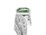 White gold Fancy Green Princess Cut Diamond Solitaire Ring with Prong Setting and Twisted Pavé Band_29