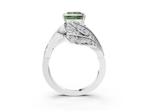 White gold Fancy Green Princess Cut Diamond Solitaire Ring with Prong Setting and Twisted Pavé Band_3