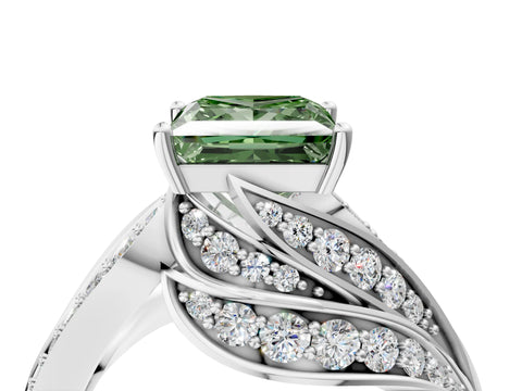 White gold Fancy Green Princess Cut Diamond Solitaire Ring with Prong Setting and Twisted Pavé Band_4