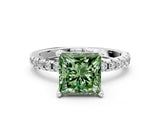 White gold Fancy Green Princess Cut Diamond Solitaire Ring with Round  Pavé Band and Four-Prong Setting_48