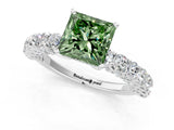White gold Fancy Green Princess Cut Diamond Solitaire Ring with Shared Prong Pavé Band and Four-Prong Setting_62