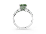 White gold Fancy Green Princess Cut Diamond Solitaire Ring with Side Stones and Four-Prong Setting_43