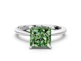 White gold Fancy Green Princess Cut Diamond Solitaire Ring with Six-Prong Setting and Classic Band_35