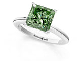 White gold Fancy Green Princess Cut Diamond Solitaire Ring with Six-Prong Setting and Classic Band_36
