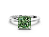 White gold Fancy Green Princess Cut Diamond Solitaire Ring with Six-Prong Setting and Classic Band_46