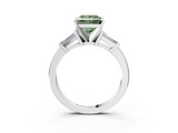 White gold Fancy Green Princess  Cut Diamond Solitaire Ring with Tapered Baguette Accents and Four-Prong Setting_2