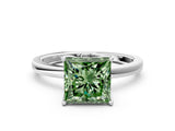 White gold Fancy Green Princess Cut Diamond Solitaire Ring with Thin Band and Prong Setting_28
