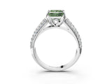 White gold Fancy Green Princess Cut Diamond Solitaire Ring with Three-Row Pavé Band and Four-Prong Setting_32