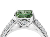 White gold Fancy Green Princess Cut Diamond Solitaire Ring with Three-Row Pavé Band and Four-Prong Setting_33