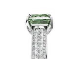 White gold Fancy Green Princess Cut Diamond Solitaire Ring with Three-Row Pavé Band and Four-Prong Setting_34