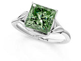 White gold Fancy Green Princess Cut Diamond Solitaire Ring with Twist Band and Four-Prong Setting_74