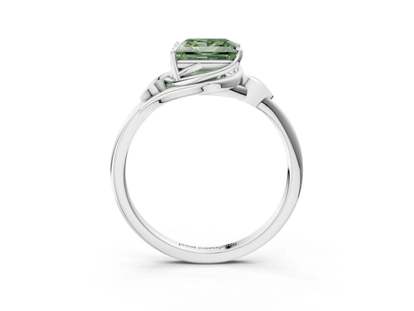 Platinum Princess Cut Leaf Bypass Solitaire Engagement Ring Setting for Fancy Green Center