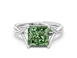 White gold Fancy Green Princess Cut Diamond Solitaire Twist Band Prong Setting Ring_102