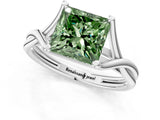 White gold Fancy Green Princess Cut Diamond Solitaire Twist Band Prong Setting Ring_104